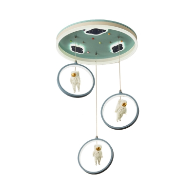 Cartoon Ring Suspension Lamp Acrylic LED Bedroom Multi Pendant with Astronaut Deco in Blue