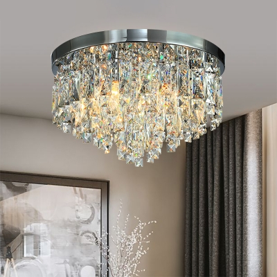 Chrome 4/6-Light Flush Light Fixture Modern Beveled Crystal Drum Ceiling Flushmount Lamp, 12