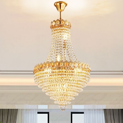 Cone Crystal Ceiling Chandelier Contemporary 5/8 Lights Dining Room Hanging Pendant in Gold