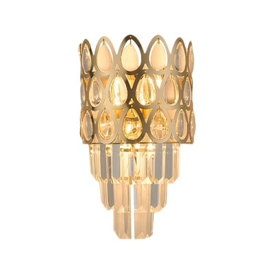 Contemporary Cascade Wall Mount Light Hand-Cut Crystal 3 Bulbs Wall Sconce Lighting in Black/Gold