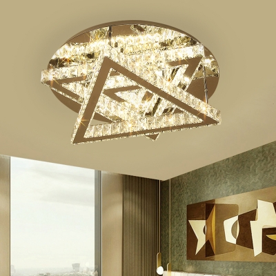 Contemporary Triangle Ceiling Mounted Fixture Beveled Crystal Sleeping Room LED Semi Flush Mount Light in Stainless-Steel