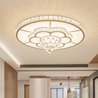 Crystal Encrusted Flower Ceiling Flush Contemporary Living Room LED Flush Mount Light in White, 19.5
