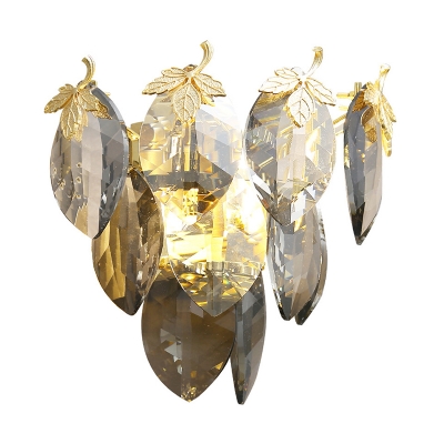 Crystal Leaf Wall Lamp Postmodern 2-Head Dining Room Flush Mount Wall Sconce in Gold