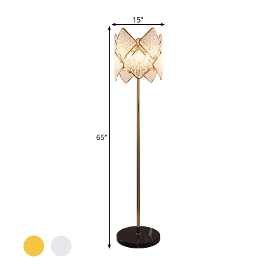 Drawing Room LED Standing Lamp Contemporary Chrome/Gold Floor Light with Rhombus Crystal Shade