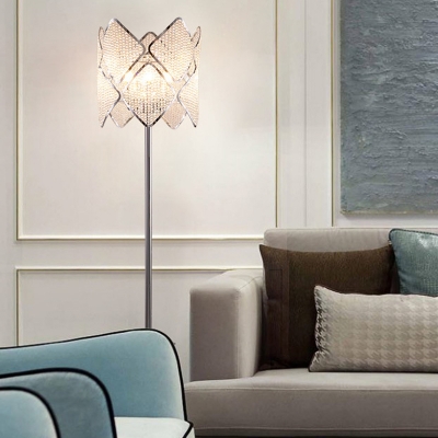 Drawing Room LED Standing Lamp Contemporary Chrome/Gold Floor Light with Rhombus Crystal Shade