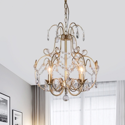 Drip Sitting Room Hanging Lamp Clear Crystal 3 Lights Contemporary Pendant Chandelier in Gold