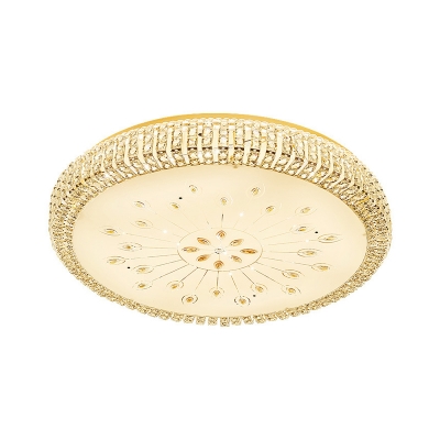 Drum Crystal LED Flush Mount Lighting Contemporary Gold Close to Ceiling Lamp with Floral Design