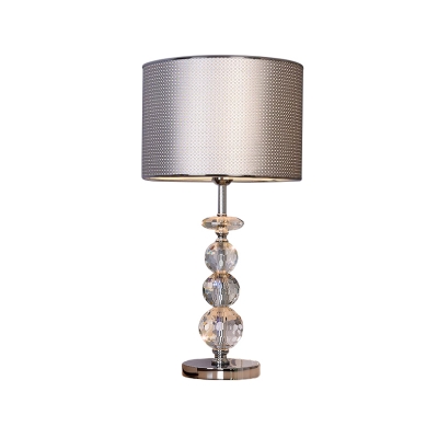 Drum Fabric Shade Nightstand Light Modernist 1 Bulb Black/Silver/Gold Finish Table Lamp with Crystal Stand