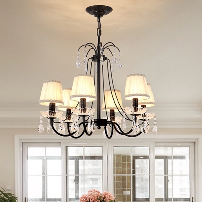 Fabric Cone Pendant Chandelier Simplicity 5/6/8-Light Black Ceiling Lamp with Crystal Droplets