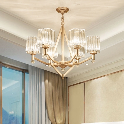 Flared Clear Crystal Hanging Lamp Modern Style 6-Head Gold Chandelier Light for Sleeping Room