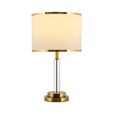 Gold Finish Drum Night Light Traditional Fabric 1 Head Bedside Table Lighting with Crystal Column
