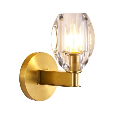 Gold Single-Bulb Wall Sconce Postmodern Cut Crystal Oval Wall Mount Light Fixture
