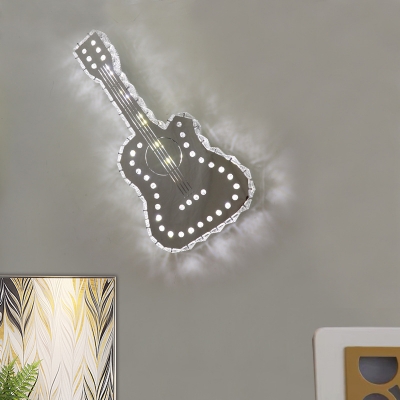 Guitar Shaped LED Flush Wall Sconce Modern Grey Crystal Encrusted Wall Mount Light
