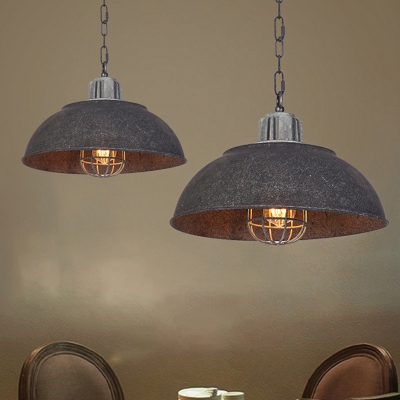 Industrial Dome Pendant Light 1 Bulb Metal Ceiling Suspension Lamp in Antique Black