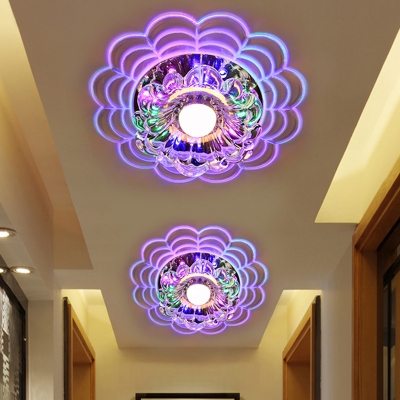 Layered Scalloped Crystal Flush Mount Modern Hallway LED Close to Ceiling Lighting in Warm/Blue/Purple/Multicolored Light, Stainless Steel