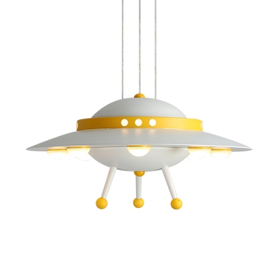 LED Bedroom Ceiling Hang Fixture Modernist Blue/Yellow Pendant Chandelier with UFO Metallic Shade