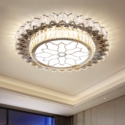 

LED Flush Ceiling Light Modernism 2 Layers Round Beveled Crystal Flush Mount Lamp in Chrome, HL663298