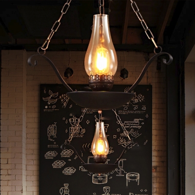 Metal Bowl Ceiling Lighting Antique Single Bulb Restaurant Hanging Pendant Light with Chain in Black