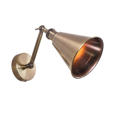 Metal Conical Reading Wall Lamp Farmhouse 1 Head Bedside Wall Mounted Lighting in Brushed Brass