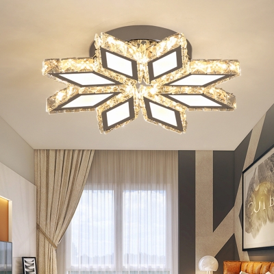Modern Blossom Flush Mount Light Clear Crystal Living Room LED Ceiling Lighting in Chrome, Warm/White Light