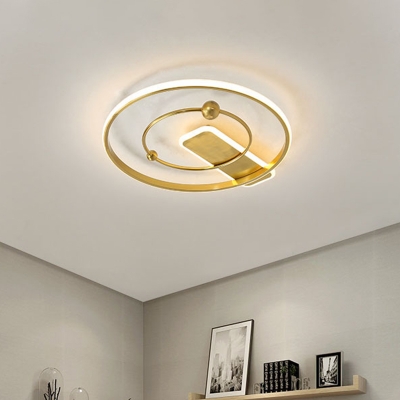 Modern Circular Flushmount Lighting Aluminum LED Bedroom Flush Ceiling Light in Gold
