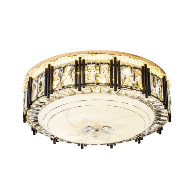 Modern Drum Ceiling Flushmount Lamp Beveled Cut Crystal LED Flush Mounted Light in Gold
