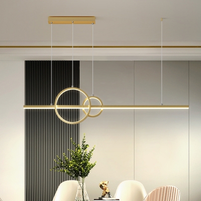 Modern Hoop and Line Multi Pendant Metallic Dining Room LED Ceiling Hang Fixture in Black/Gold, White/Warm Light