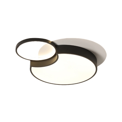 Modern LED Ceiling Light Fixture with Metal Shade Black Round Flush Mount Lighting in Warm/White Light, 19