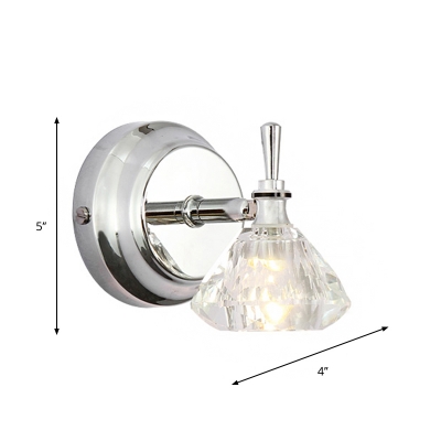 Modern Mini Conic Wall Light Fixture Single Clear Crystal LED Wall Mount Lamp for Bathroom
