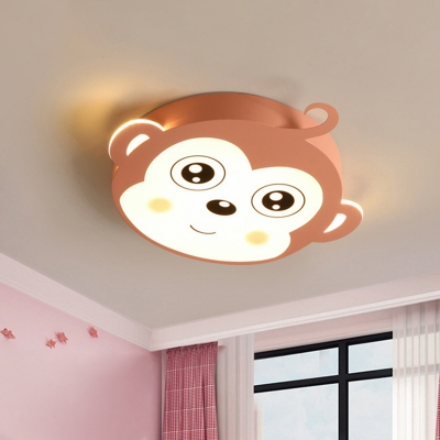 Monkey Head Shaped Flushmount Cartoon Metal Pink/Coffee Finish LED Flush Lighting for Kids Bedroom