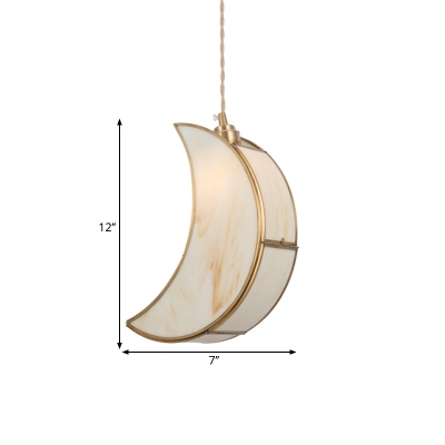 Moon Suspended Lighting Fixture Nordic Tan Glass 1-Light Sleeping Room Pendant Lamp in Gold