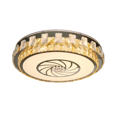 Nickel Finish LED Ceiling Lighting Modern Cut Crystal Round Flush Mounted Lamp with Windmill Pattern