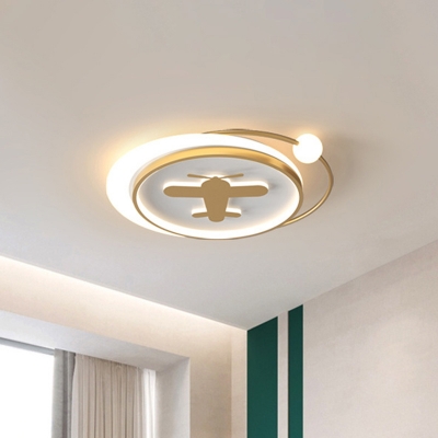 Plane/Heart/Fish Bedroom Flush Light Fixture Acrylic LED Cartoon Flushmount Ceiling Lamp in Gold