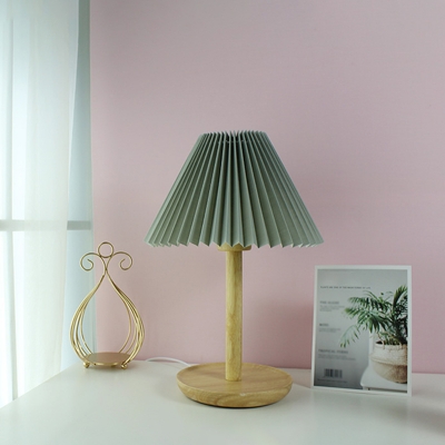 Pleated Paper Cone Nightstand Lamp Contemporary 1 Bulb Grey/Dark Grey/White Table Light with Wood Column and Base