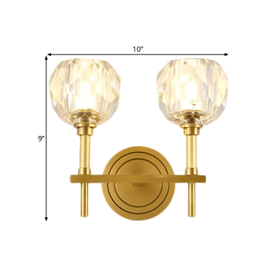 Postmodern Ball Wall Lamp 1/2-Light Beveled Crystal Wall Mount Lighting in Gold for Dining Room