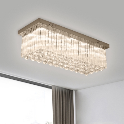 Rectangle Clear Crystal Ceiling Fixture Modernism LED Chrome Flush Mount Lighting in Warm/White Light for Living Room