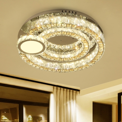 Round Faceted Glass LED Flush Mount Fixture Contemporary Stainless-Steel Close to Ceiling Lamp for Restaurant
