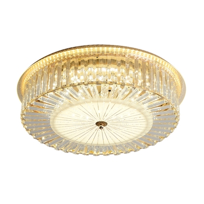 Round Flush Mount Light Fixture Modern Style Clear Crystal Sleeping LED Close to Ceiling Lamp