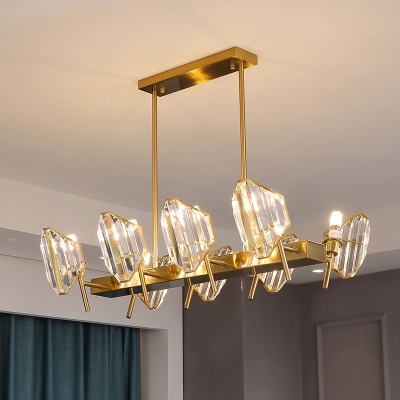 Shield-Shape Crystal Panel Ceiling Lamp Classic 8-Light Restaurant Island Lighting Fixture in Gold
