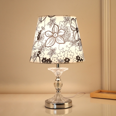 Silver Tapered Nightstand Light Rural Fabric 1 Light Bedroom Night Light with Petal Pattern