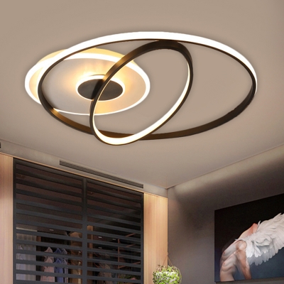 Simplicity Ring Ceiling Flush Mount Metallic LED Bedroom Flush Light in Black, 16