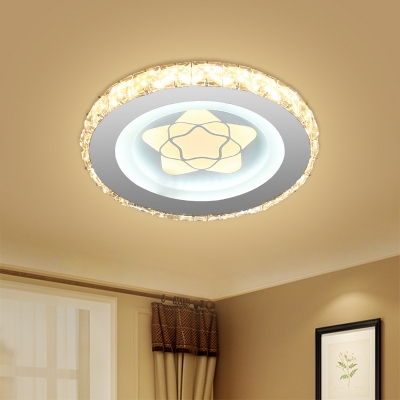 Sprout/Sun/Rings/Star Ceiling Fixture Contemporary Faceted Crystal LED Flush Mount Lamp in Stainless-Steel for Corridor