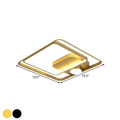 Square Semi Flush Mount Contemporary Metallic Black/Gold LED Flush Light Fixture, 16