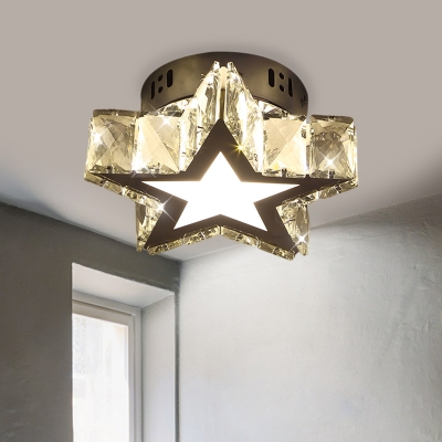 Star/Loving Heart Mini Aisle Flush Mount Simple Style Crystal LED Chrome Ceiling Mount Lighting