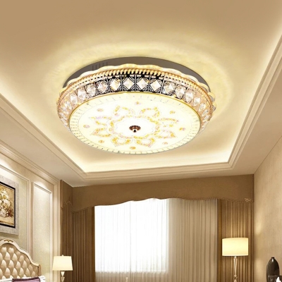 Study Room LED Flush Mount Modern Chrome Ceiling Light Fixture with Lotus Clear Beveled Crystal Shade