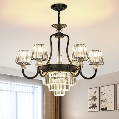 Tapered Crystal Prism Hanging Lamp Traditional 6/8-Bulb Living Room Chandelier in Black
