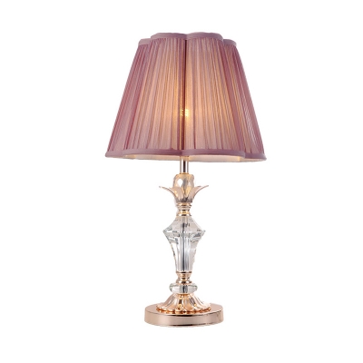 Traditional Tapered Shade Table Light 1 Head Pleated Fabric Night Stand Lamp in Pink