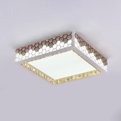 White Square Flush Light Fixture Modern Style LED Crystal Ceiling Flush Mount with Hexagon Design