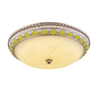 Windmill Patterned Glass LED Flush Mount Antique Gold Bowl Bedroom Close to Ceiling Light, 12