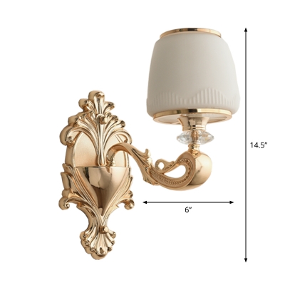 1/2-Light Wall Lighting Ideas Traditional Tapered Opaline Frosted Glass Wall Sconce in Brass